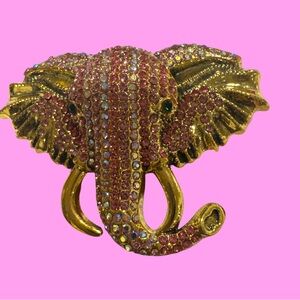 Elegant Gold and Pink Elephant Brooch